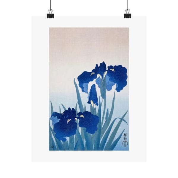 Front, 11″ x 14″ – Ohara Koson Print – Iris Flowers #052 (public domain reproduction) Ohara Koson Print – Iris Flowers #052 (public domain reproduction)