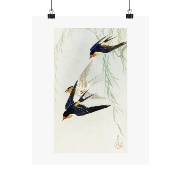 Front, 11″ x 14″ – Ohara Koson Print – Three Birds In Full Flight #009 (public domain reproduction) Ohara Koson Print – Three Birds In Full Flight #009 (public domain reproduction)