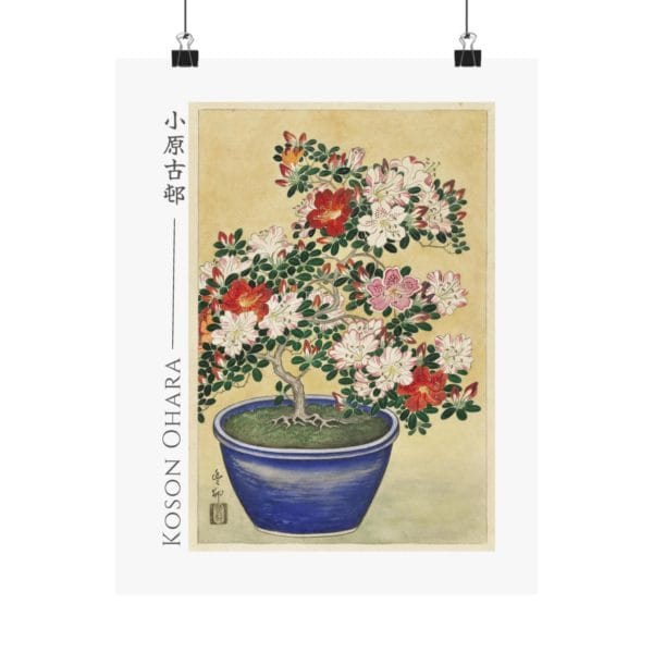 Front, 11″ x 14″ – Ohara Koson Print – Blooming Azalea In Blue Pot #010 (public domain reproduction) Ohara Koson Print – Blooming Azalea In Blue Pot #010 (public domain reproduction)