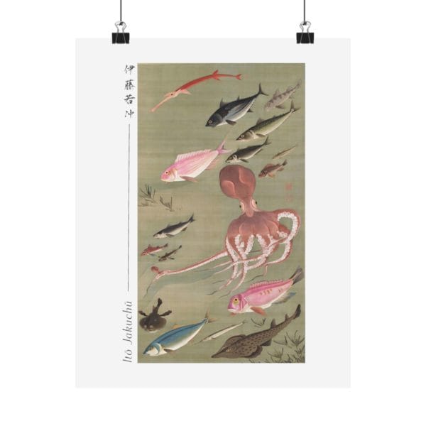 Front, 11″ x 14″ – Itō Jakuchū Print – Fish and octopus (18th century) #013 (public domain reproduction) Itō Jakuchū Print – Fish and octopus (18th century) #013 (public domain reproduction)