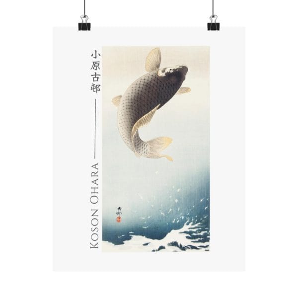 Ohara Koson Print – A Jumping Carp #007 (public domain reproduction)