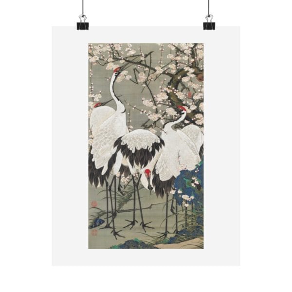 Itō Jakuchū Print – Plum Blossoms and Cranes (circa 1761–1765) #030 (public domain reproduction)