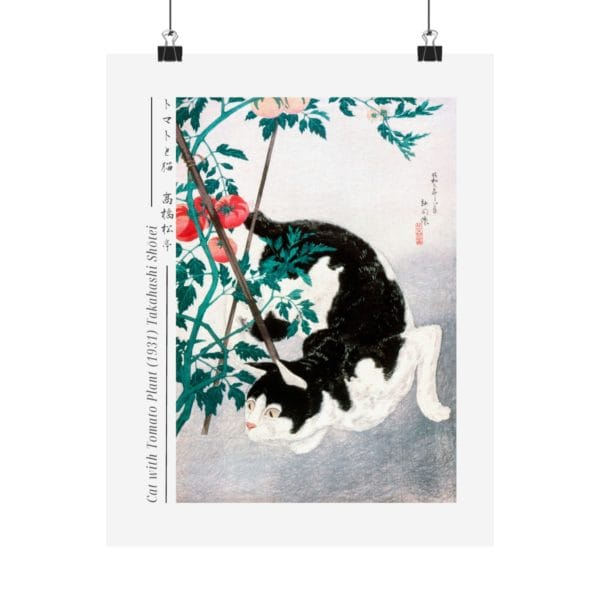 Takahashi Shōtei Print – Cat with Tomato Plant (1931) #005 (public domain reproduction)