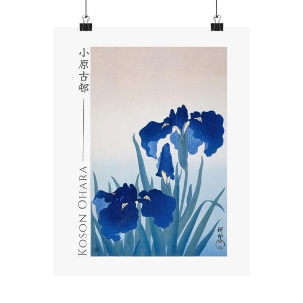 Front, 11″ x 14″ – Ohara Koson Print – Iris Flowers #052 (public domain reproduction) Ohara Koson Print – Iris Flowers #052 (public domain reproduction)