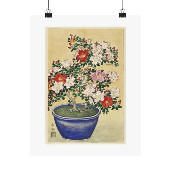 Front, 11″ x 14″ – Ohara Koson Print – Blooming Azalea In Blue Pot #010 (public domain reproduction) Ohara Koson Print – Blooming Azalea In Blue Pot #010 (public domain reproduction)