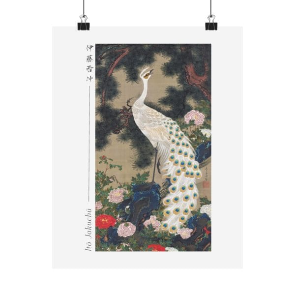 Itō Jakuchū Print – Old Pine Tree and Peacock (circa 1759–1761) #029 (public domain reproduction)
