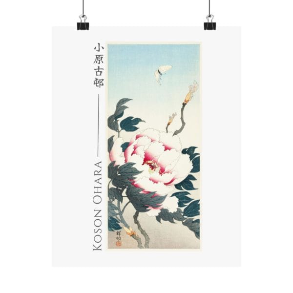 Ohara Koson Print – Peony With Butterfly #019 (public domain reproduction)