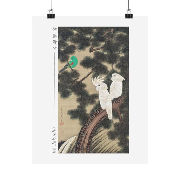 Front, 11″ x 14″ – Itō Jakuchū Print – Cockatoos in an old pine (18th century) #011 (public domain reproduction) Itō Jakuchū Print – Cockatoos in an old pine (18th century) #011 (public domain reproduction)