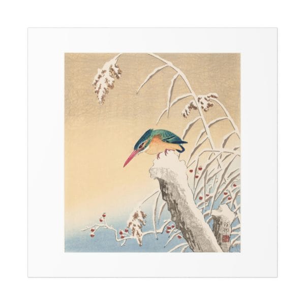 Front, 11_ x 11_, Ohara Koson Print – Kingfisher In Snow Square #005 (public domain reproduction) Ohara Koson Print – Kingfisher In Snow Square #005 (public domain reproduction)