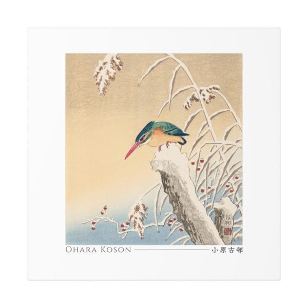Front, 11_ x 11_, Ohara Koson Print – Kingfisher In Snow Square #005 (public domain reproduction) Ohara Koson Print – Kingfisher In Snow Square #005 (public domain reproduction)