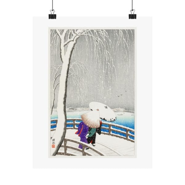 Front, 11″ x 14″ – Ohara Koson Print – Two Women In The Snow On The Yanagi Bridge #003 (public domain reproduction) Ohara Koson Print – Two Women In The Snow On The Yanagi Bridge #003 (public domain reproduction)