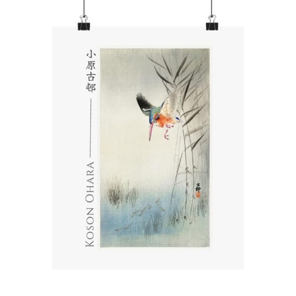 Front, 11″ x 14″ – Ohara Koson Print – Kingfisher Hunting For Fish In The Water #005 (public domain reproduction) Ohara Koson Print – Kingfisher Hunting For Fish In The Water #005 (public domain reproduction)