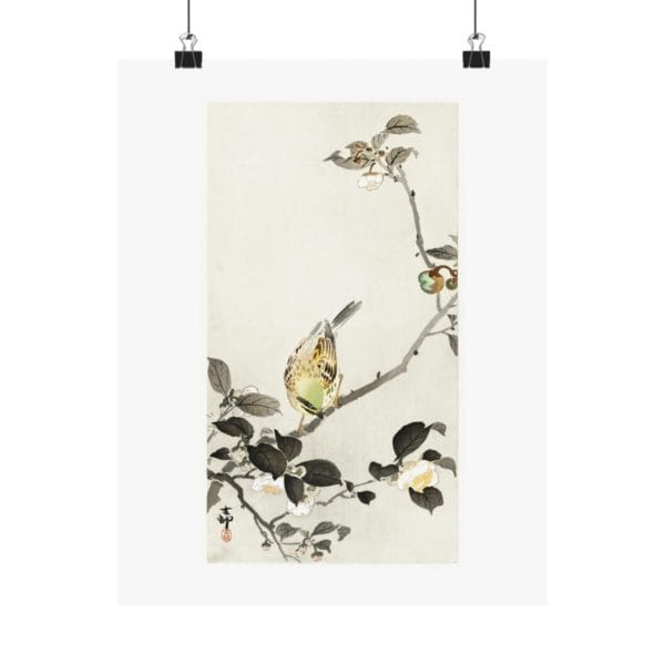 Front, 11″ x 14″ – Ohara Koson Print – Bunting On Blossom Branch #012 (public domain reproduction) Ohara Koson Print – Bunting On Blossom Branch #012 (public domain reproduction)