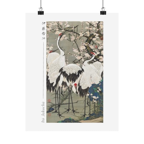 Itō Jakuchū Print – Plum Blossoms and Cranes (circa 1761–1765) #030 (public domain reproduction)