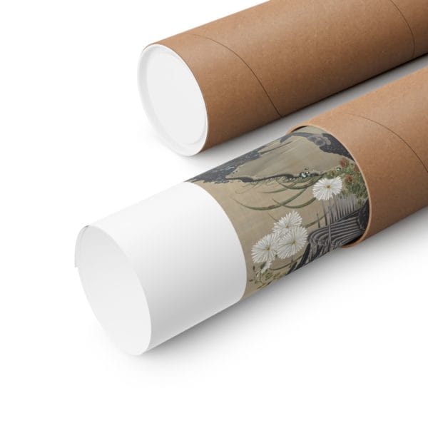 Itō Jakuchū Print – Black rooster and nandin (18th century) #010 (public domain reproduction)