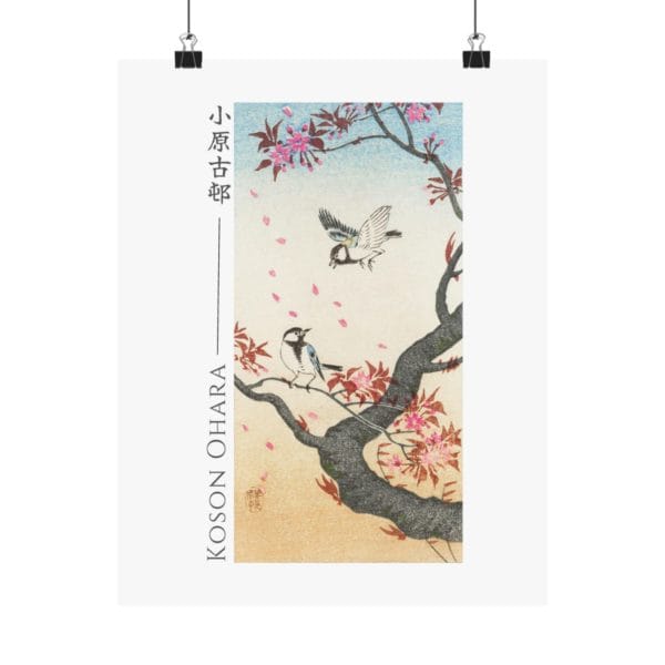 Front, 11″ x 14″ – Ohara Koson Print – Two Great Tits At Blossoming Tree #086 (public domain reproduction) Ohara Koson Print – Two Great Tits At Blossoming Tree #086 (public domain reproduction)