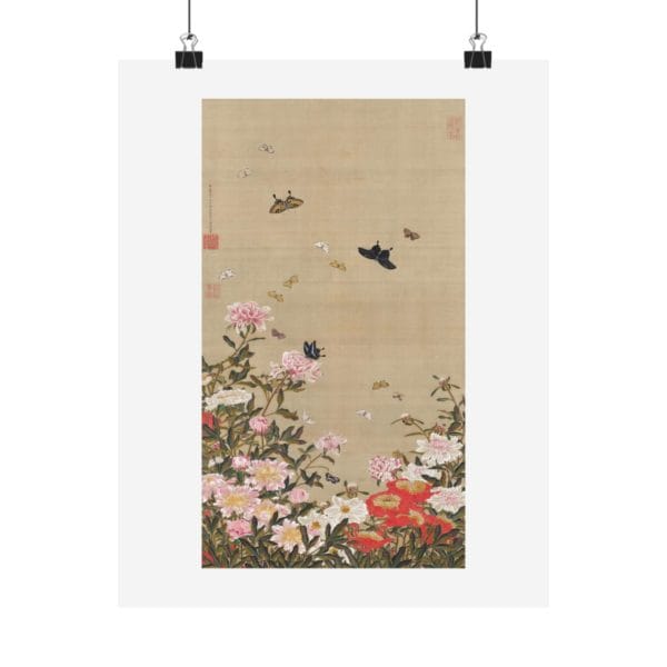 Itō Jakuchū Print – Herbaceous peonies and butterflies (18th century) #016 (public domain reproduction)