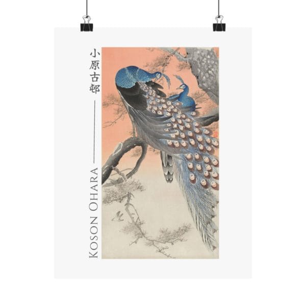 Ohara Koson Print – Two Peacocks On Tree Branch #025 (public domain reproduction)