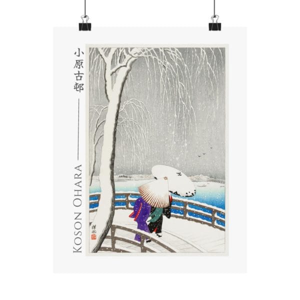 Front, 11″ x 14″ – Ohara Koson Print – Two Women In The Snow On The Yanagi Bridge #003 (public domain reproduction) Ohara Koson Print – Two Women In The Snow On The Yanagi Bridge #003 (public domain reproduction)