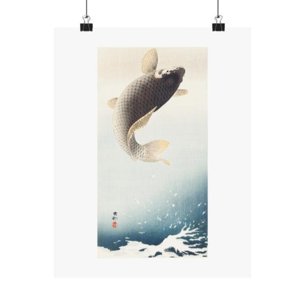 Ohara Koson Print – A Jumping Carp #007 (public domain reproduction)