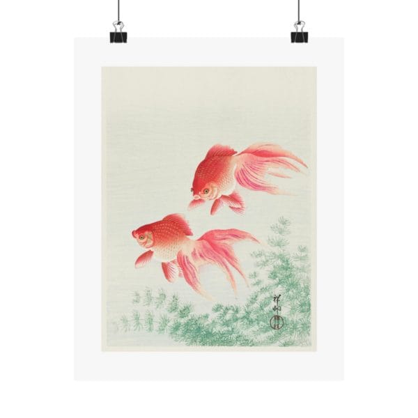 Front, 11″ x 14″ – Ohara Koson Print – Two Veil Goldfish #017 (public domain reproduction) Ohara Koson Print – Two Veil Goldfish #017 (public domain reproduction)