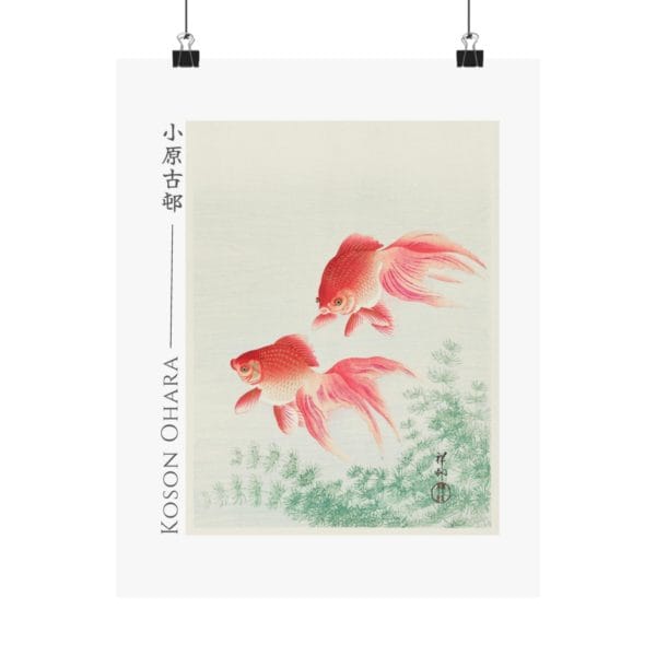 Front, 11″ x 14″ – Ohara Koson Print – Two Veil Goldfish #017 (public domain reproduction) Ohara Koson Print – Two Veil Goldfish #017 (public domain reproduction)