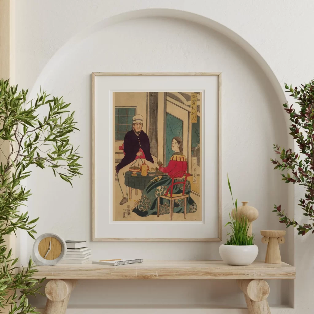 Utagawa Yoshikazu Western couple in Edo Japan ukiyo-e woodblock print wall art