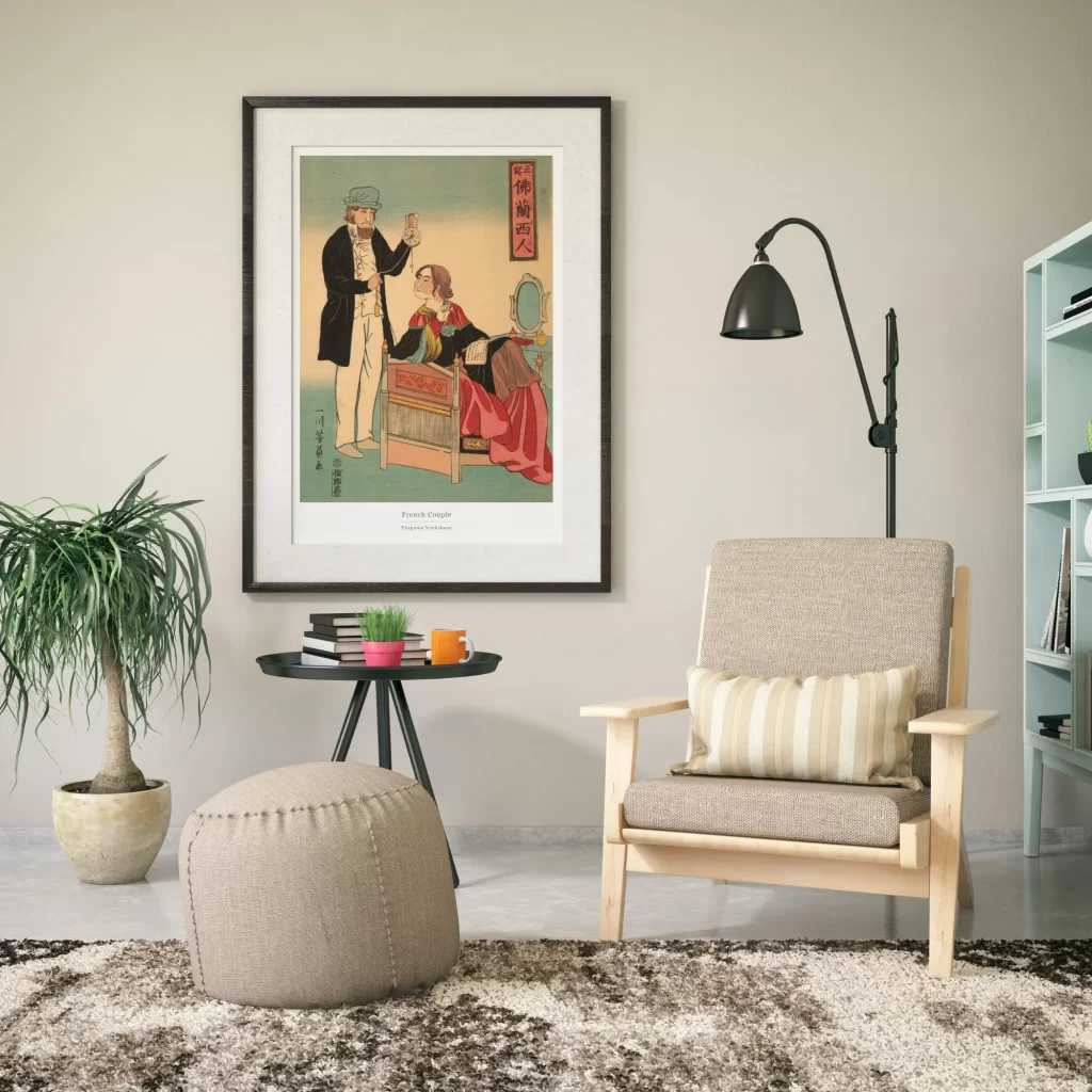 Utagawa Yoshikazu foreign visitors in Edo Japan ukiyo-e print framed wall art