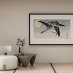 Japanese woodblock print framed wall art in calm modern interior